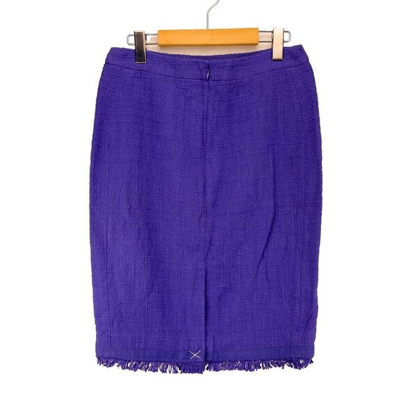 J. CREW NWT Cotton Tweed Fully Lined Pencil Fringe Hem Blue Purple Skirt Size 6 - Picture 4 of 11